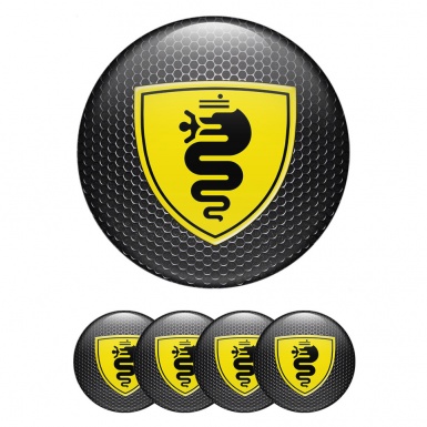 Alfa Romeo Center Caps Wheel Emblem honeycomb Black Yellow 