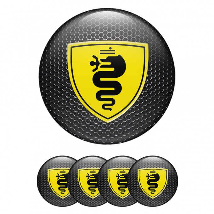 Alfa Romeo Center Caps Wheel Emblem honeycomb Black Yellow 