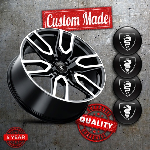 Alfa Romeo Center Caps Wheel Emblem Black with White logo