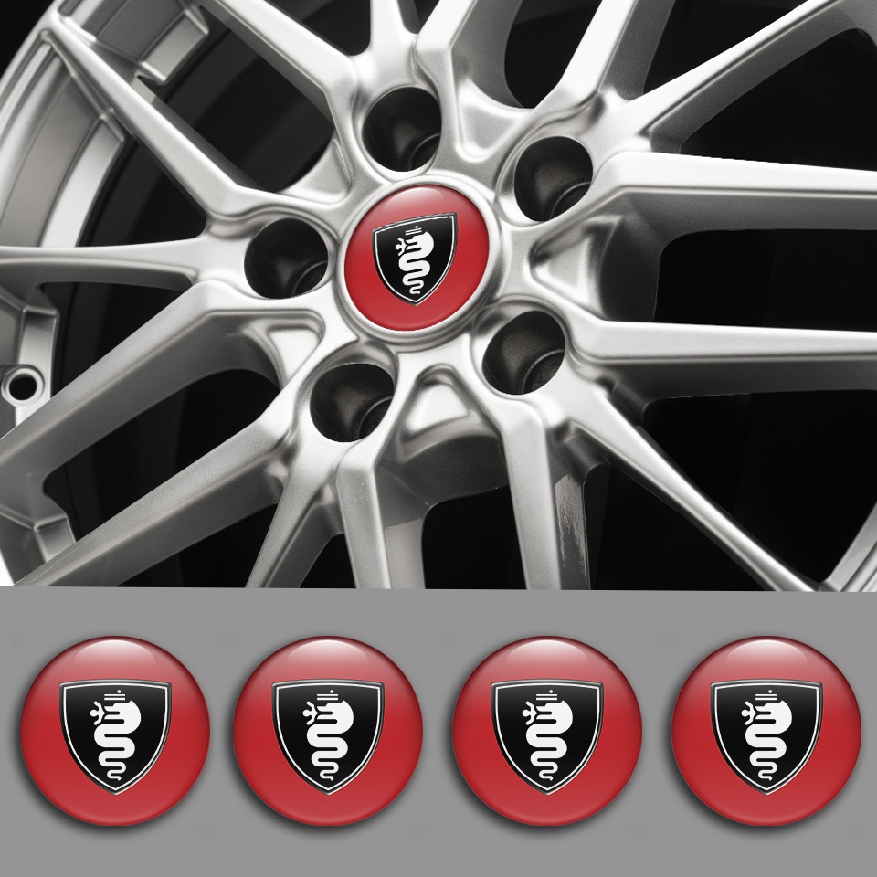 Alfa Romeo Wheel Hub Emblems Red with White logo | Wheel Emblems ...