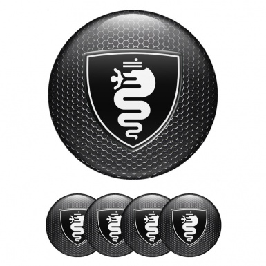 Alfa Romeo Wheel Hub Emblems Honeycomb Black with White logo