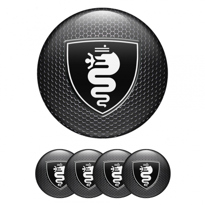 Alfa Romeo Wheel Hub Emblems Honeycomb Black with White logo