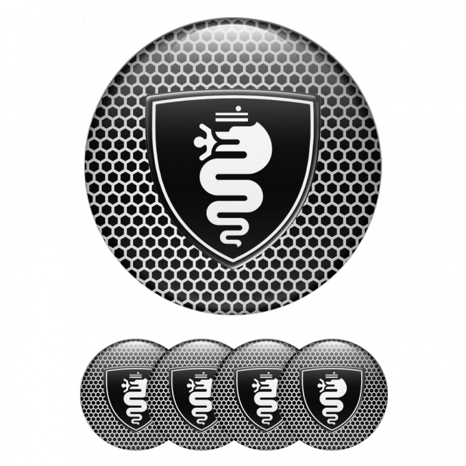 Alfa Romeo Domed Stickers for Wheel center caps Design Black and White