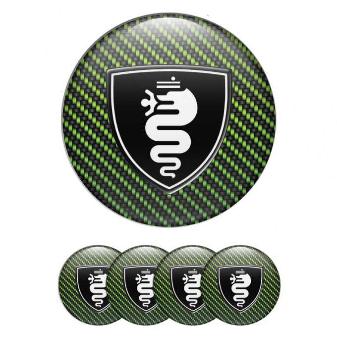 Alfa Romeo Emblems Center Cap Green Black carbon with White logo