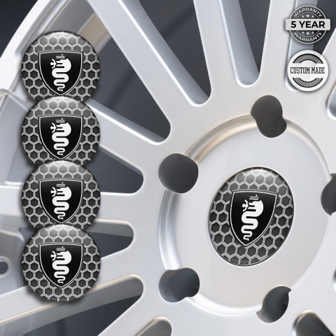 Alfa Romeo Wheel Stickers for Center Caps Background Black with White hexagons