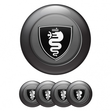 Alfa Romeo Wheel Emblems for Center Caps Design Black ring White logo