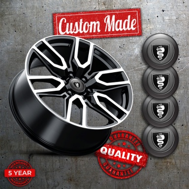 Alfa Romeo Wheel Emblems for Center Caps Design Black ring White logo