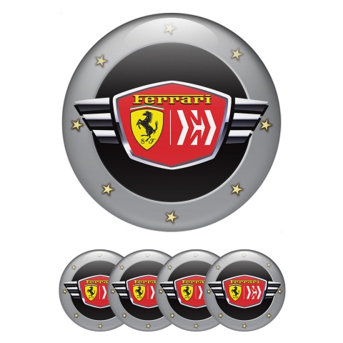 Ferrari Wheel Emblems Black center Gray ring with stars