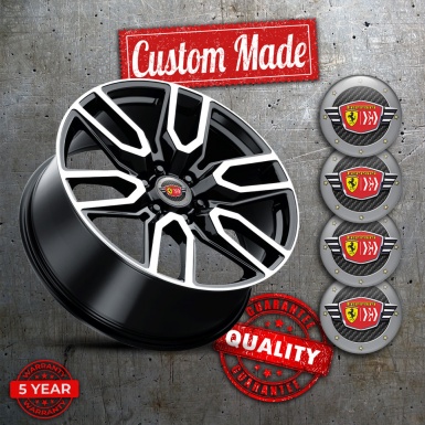 Ferrari Domed Stickers for Wheel center caps Black carbon Red emblem