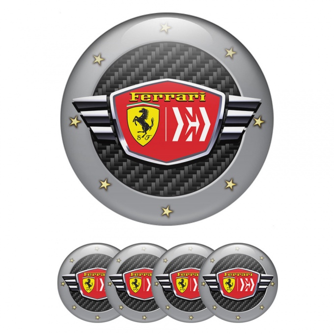 Ferrari Domed Stickers for Wheel center caps Black carbon Red emblem