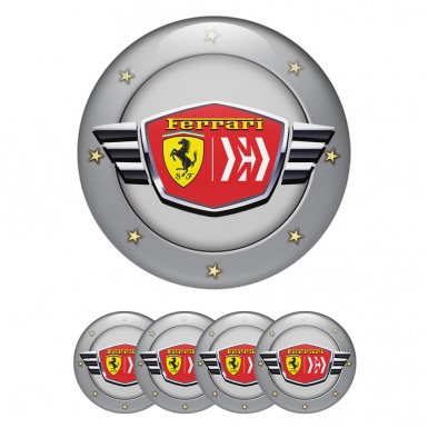 Ferrari Wheel Stickers for Center Caps Background Grey with Red logo