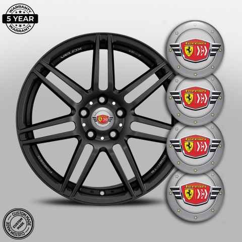 Ferrari Wheel Stickers for Center Caps Background Grey with Red logo