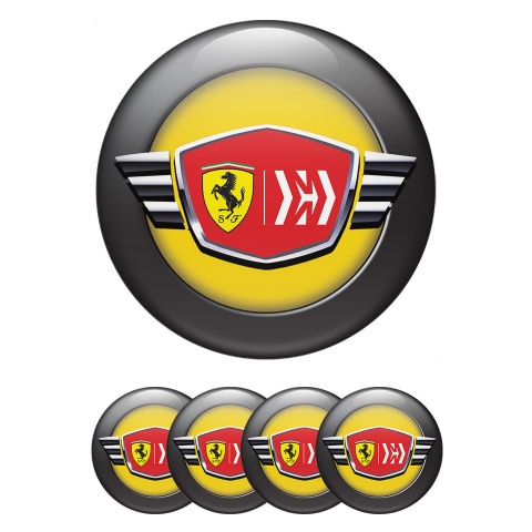 Ferrari Wheel Stickers for Center Caps Yellow and Black with Red logo