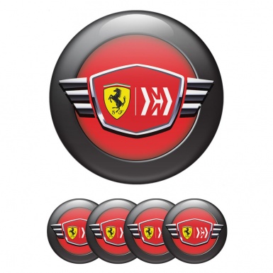 Ferrari Emblems for Wheel center caps Black ring Red logo