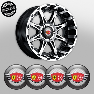 Ferrari Wheel Emblems Light Gray Carbon and Black Ring