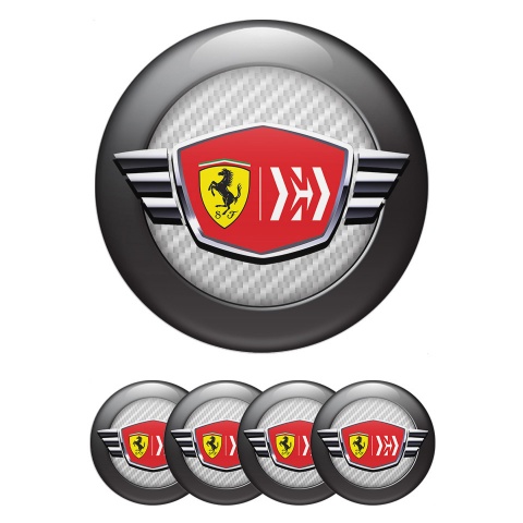 Ferrari Wheel Emblems Light Gray Carbon and Black Ring