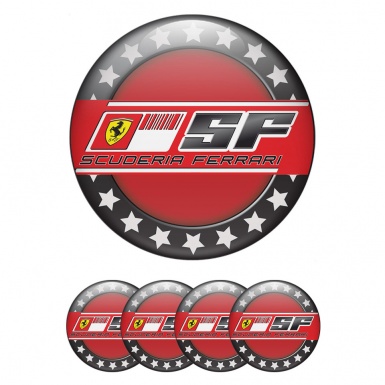 Ferrari Center Caps Wheel Emblem Red with Black ring with stars