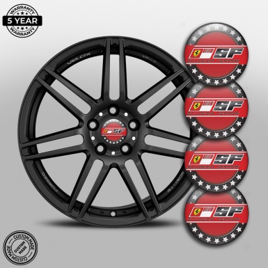 Ferrari Center Caps Wheel Emblem Red with Black ring with stars