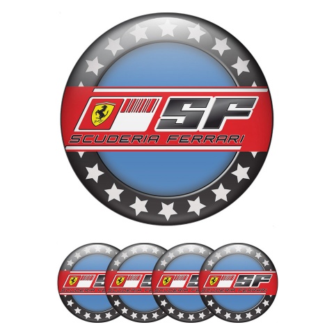 Ferrari Domed Stickers for Wheel center caps Blue emblem with stars