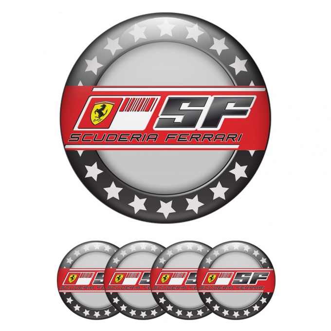 Ferrari Wheel Stickers for Center Caps Light Gray with stars