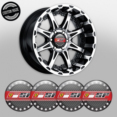 Ferrari Center Caps Wheel Emblem Black Carbon with White Stars