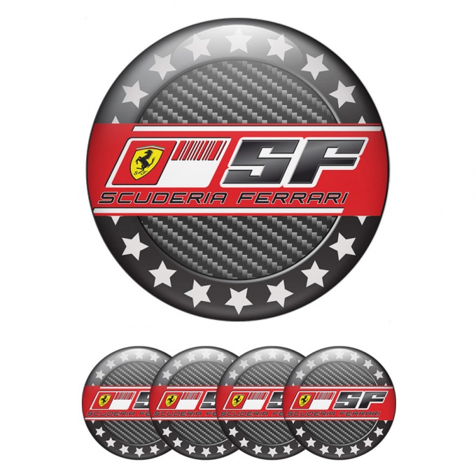 Ferrari Center Caps Wheel Emblem Black Carbon with White Stars