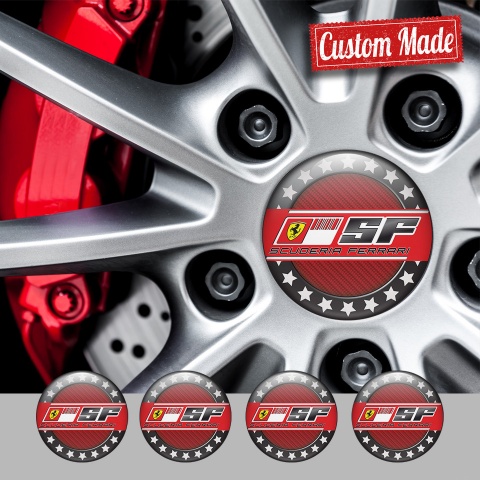 Ferrari Domed Stickers for Wheel center caps Red carbon logo SF