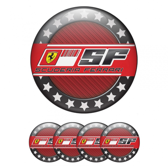 Ferrari Domed Stickers for Wheel center caps Red carbon logo SF