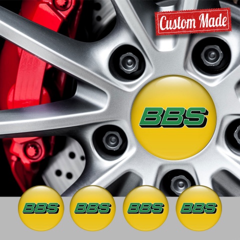 BBS Wheel Emblems for Center Caps Yellow Green Design