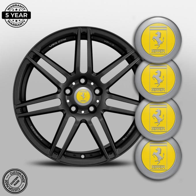 Ferrari Emblem for center caps Yellow with gray logo | Wheel Emblems ...