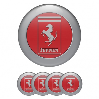 Ferrari Wheel emblems Red with Gray logo and ring