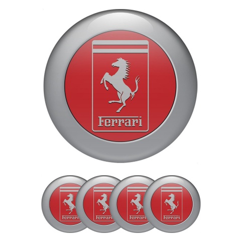 Ferrari Wheel emblems Red with Gray logo and ring