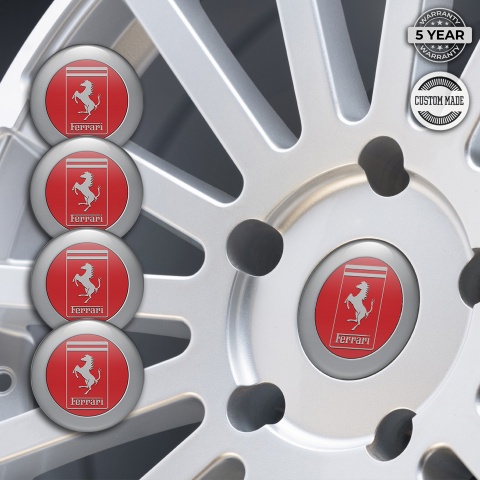 Ferrari Wheel emblems Red with Gray logo and ring