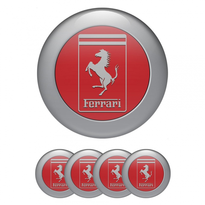 Ferrari Wheel emblems Red with Gray logo and ring