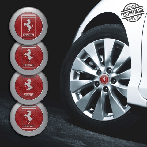 Ferrari Center Cap Wheel Stickers Red Carbon Gray Ring