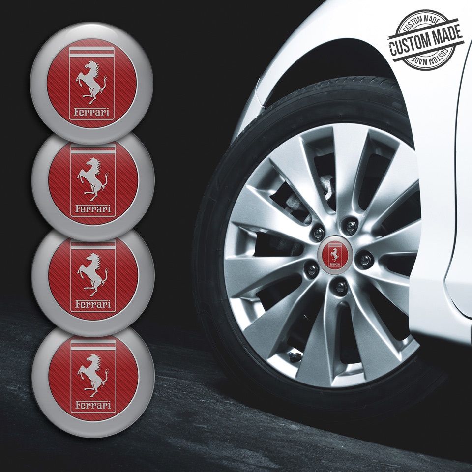 Ferrari Center Cap Wheel Stickers Red Carbon Gray Ring | Wheel Emblems ...