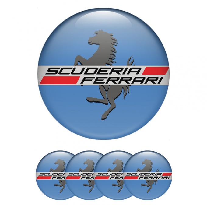 Ferrari Domed Stickers for Wheel center caps Blue with Gray logo