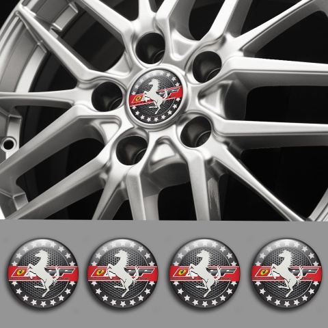 Ferrari Center Caps Wheel Emblem Black honeycomb with Gray logo