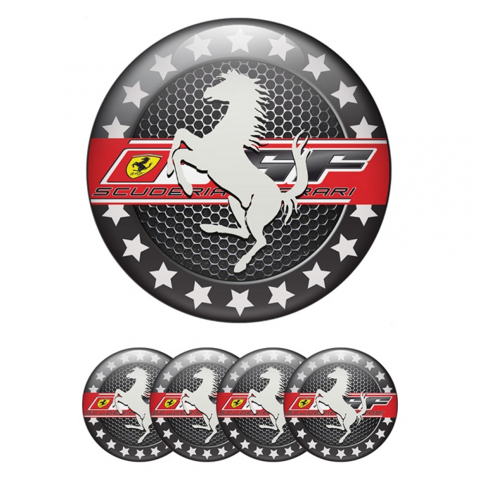 Ferrari Center Caps Wheel Emblem Black honeycomb with Gray logo