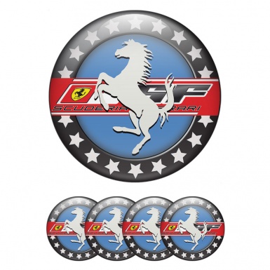 Ferrari Wheel Stickers for Center Caps Blue with Black ring with stars