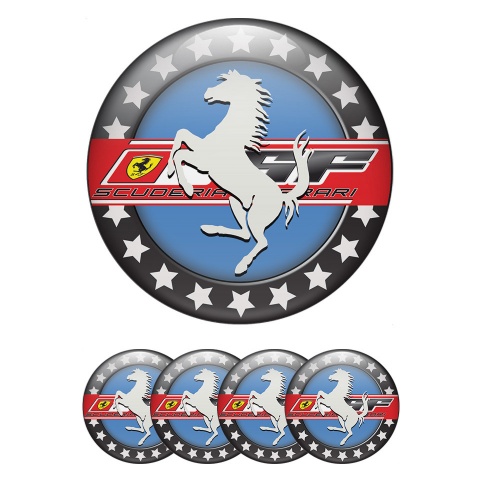 Ferrari Wheel Stickers for Center Caps Blue with Black ring with stars