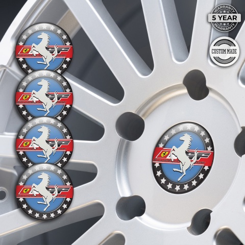 Ferrari Wheel Stickers for Center Caps Blue with Black ring with stars