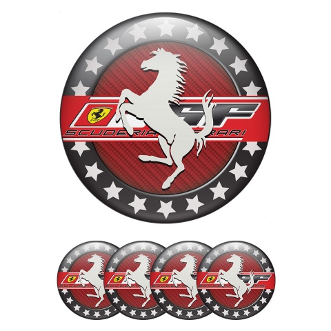 Ferrari Emblems for Wheel center caps Red carbon with Black ring with stars