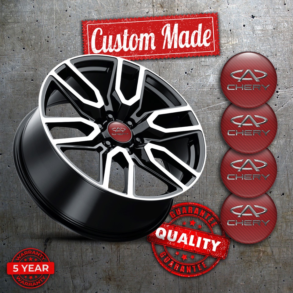 Chery Emblems for Wheel center caps Red carbon with silver logo | Wheel ...