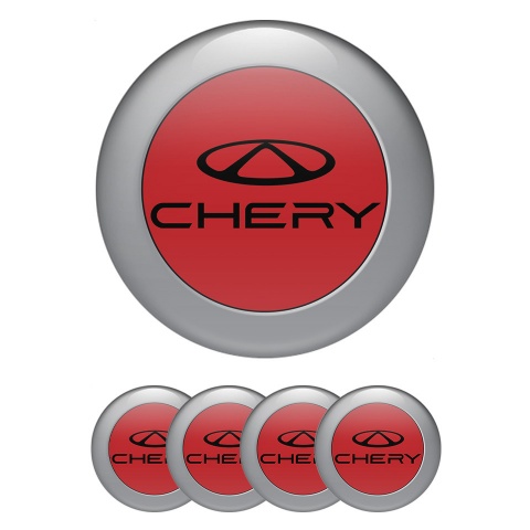 Chery Silicone Emblems Red with Gray ring and Black logo