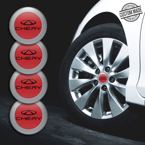 Chery Silicone Emblems Red with Gray ring and Black logo