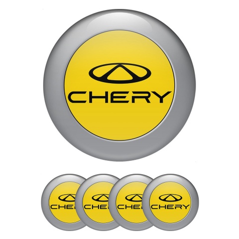 Chery Wheel Emblems Gray ring with Yellow center and Black logo