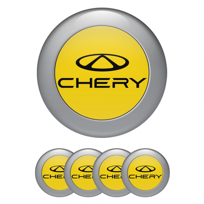 Chery Wheel Emblems Gray ring with Yellow center and Black logo