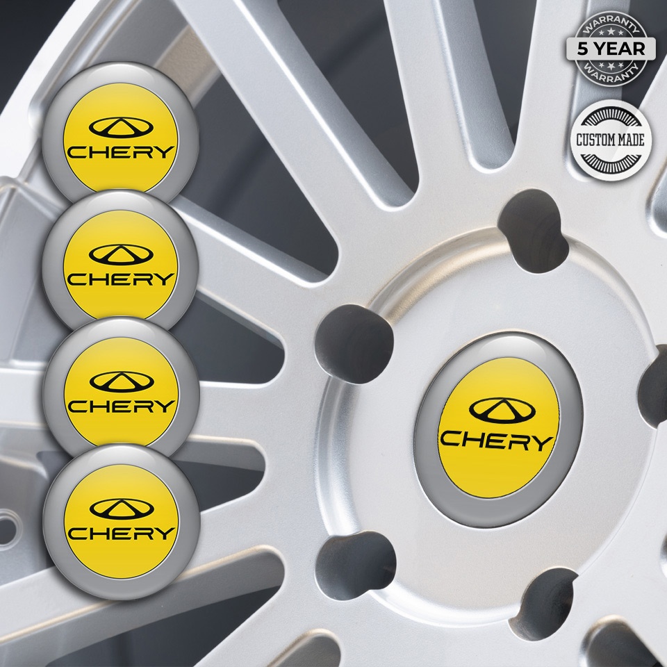 Chery Wheel Emblems Gray ring with Yellow center and Black logo | Wheel ...