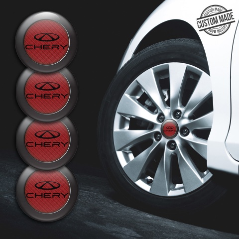 Chery Center Caps Wheel Emblem Red carbon with Black ring